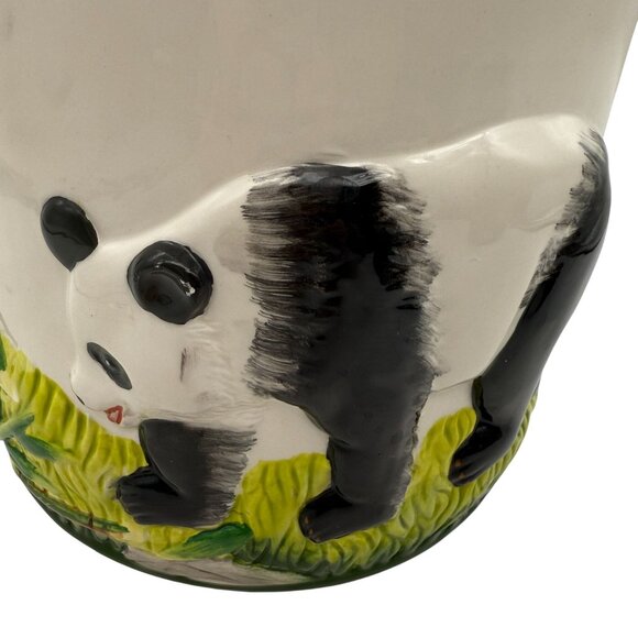 Vtg KMC Japan Panda & Bamboo Ceramic Canister 3D Panda Lid Kitschy Decor 11 Inch - Picture 7 of 16